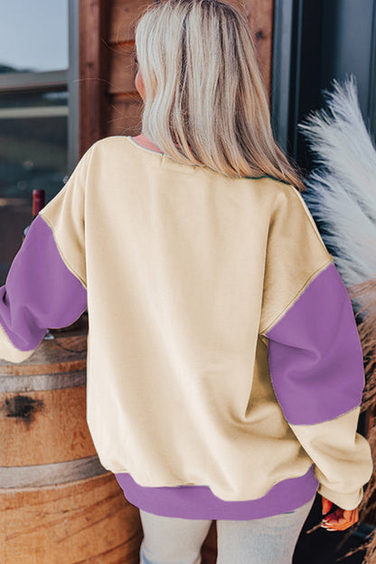 Weide mauve colorblock patchwork druppel schouder sweatshirt