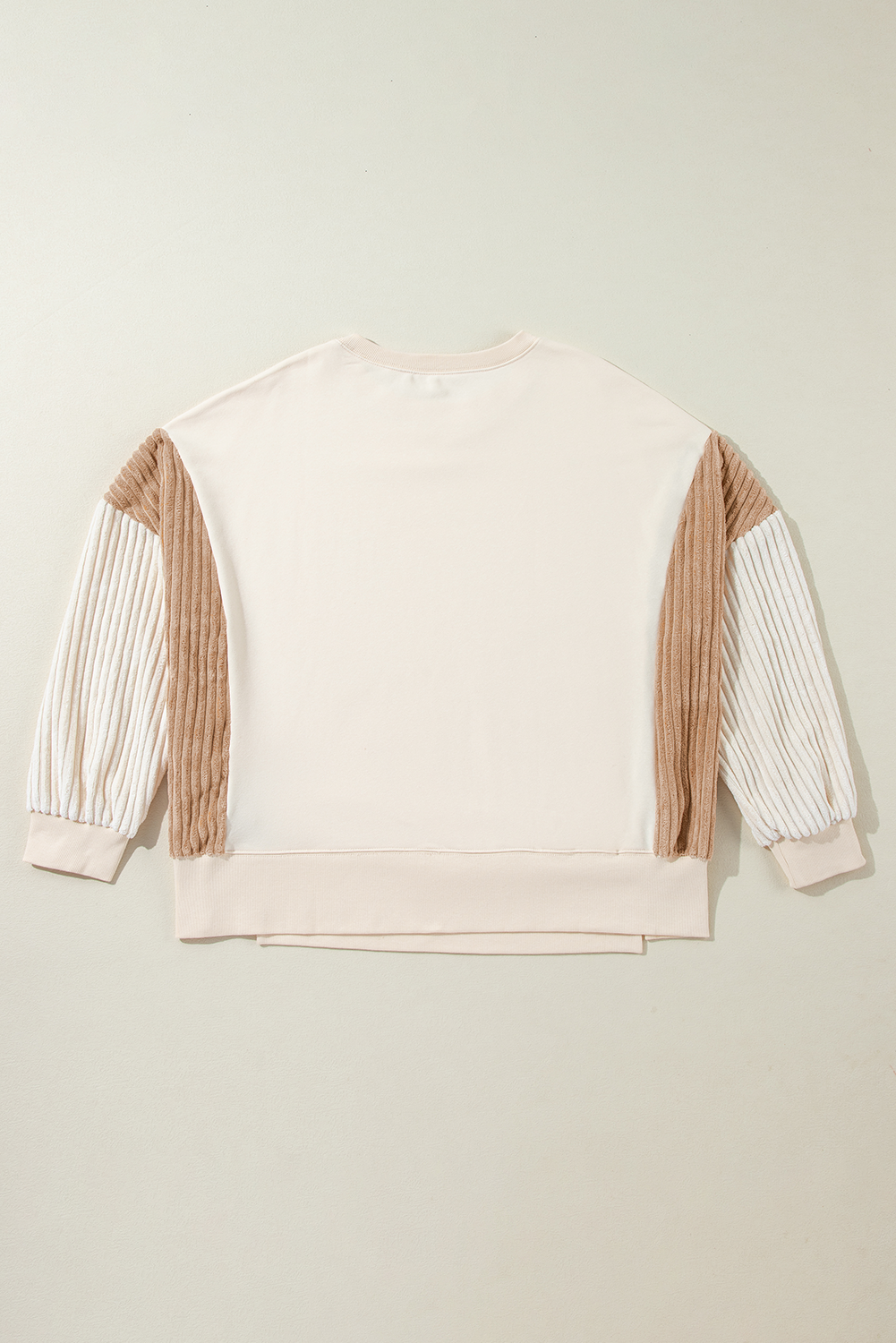 Abrikoos Corduroy Patchwork Drop Shoulder Sweatshirt met Lange Mouwen