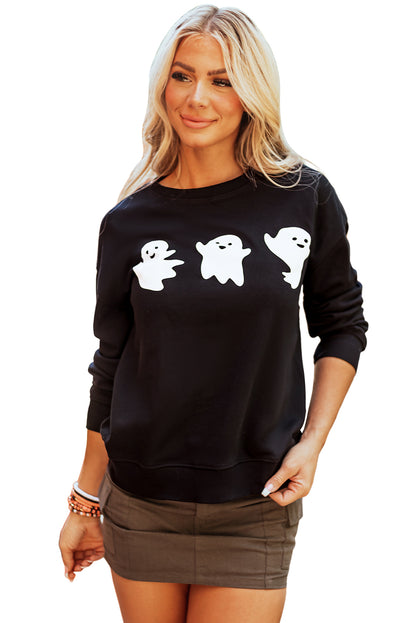 Zwarte Halloween Ghosts Print Ronde Hals Sweatshirt