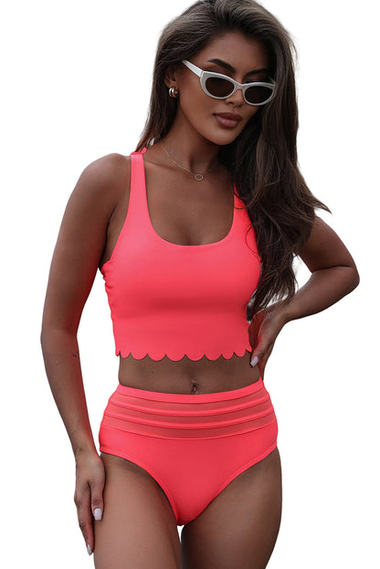 Roze geschulpte gekruiste bikini met hoge taille