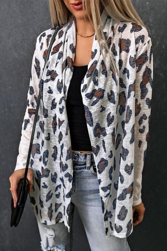 Wit vintage open vest met luipaardprint