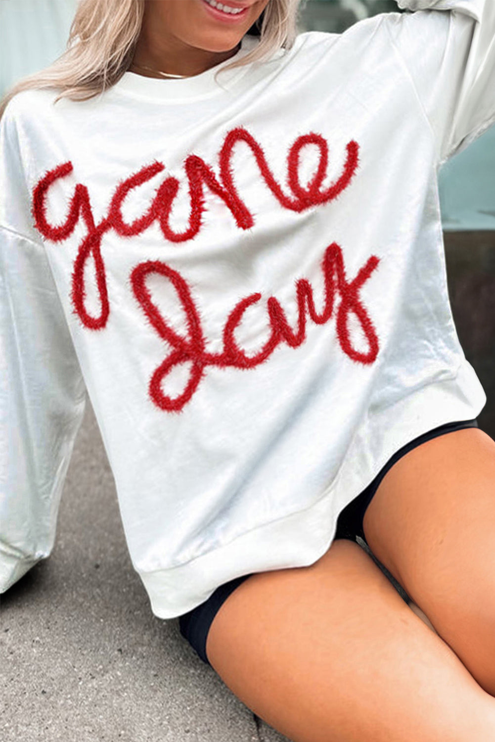 White Plus Size Game Day Tinsel Rugby voetbalseizoen Sweatshirt