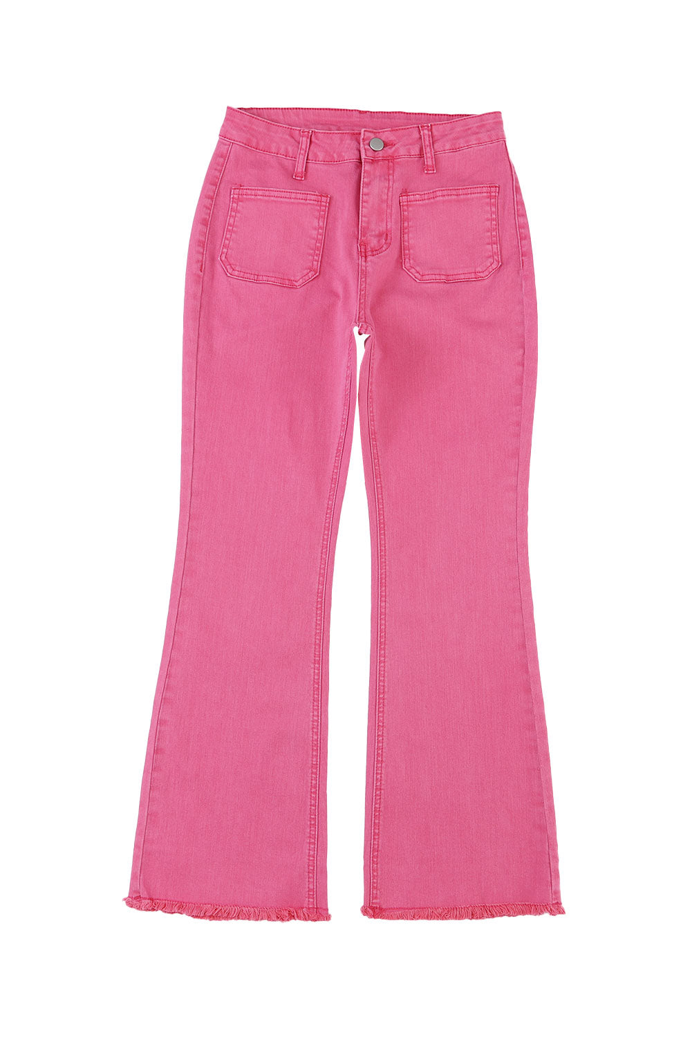 Roze enkellange jeans met uitlopende pijpen en ruwe zoom