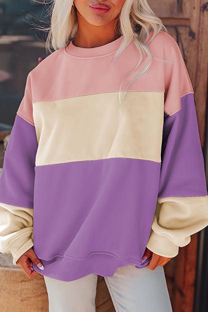 Weide mauve colorblock patchwork druppel schouder sweatshirt