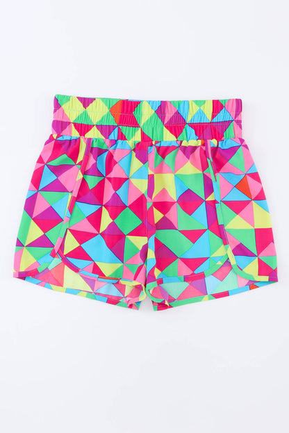 Veelkleurige geometrische atletische shorts met hoge taille