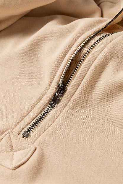 Orange Solid Kangaroo Pocket Half Zipper Oversized Hoodie