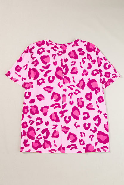 Roze luipaardprint V-hals plus maat T-shirt