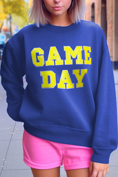 Dark Blue Game Day Crew Neck grafische pullover sweatshirt