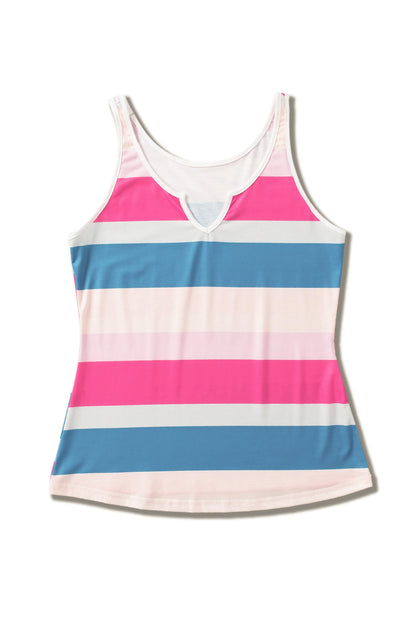 Rose Striped Color Block Notched Neck Tank Top