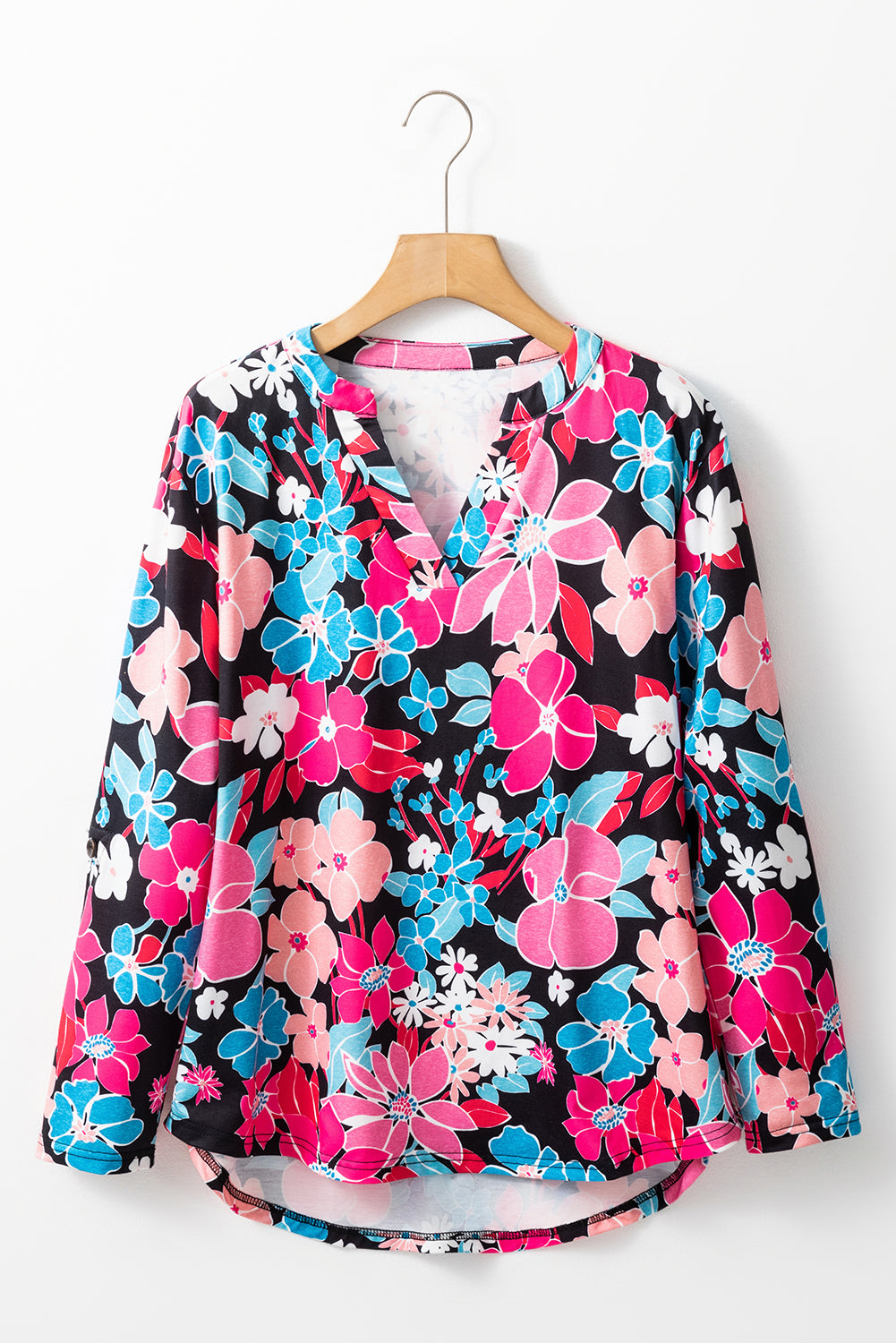 Roze bloemen v nekrol tabblad mouw blouse