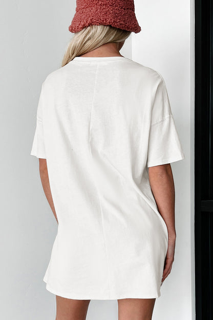 Wit effen kleur Basic tuniek T-shirt met ronde hals