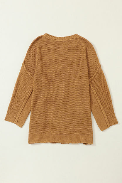 Brown Slouchy Textured Knit Loose Sweater