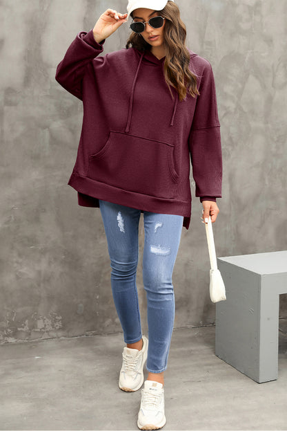 Grijze wafel gebreide fleece gevoerde high low oversized hoodie