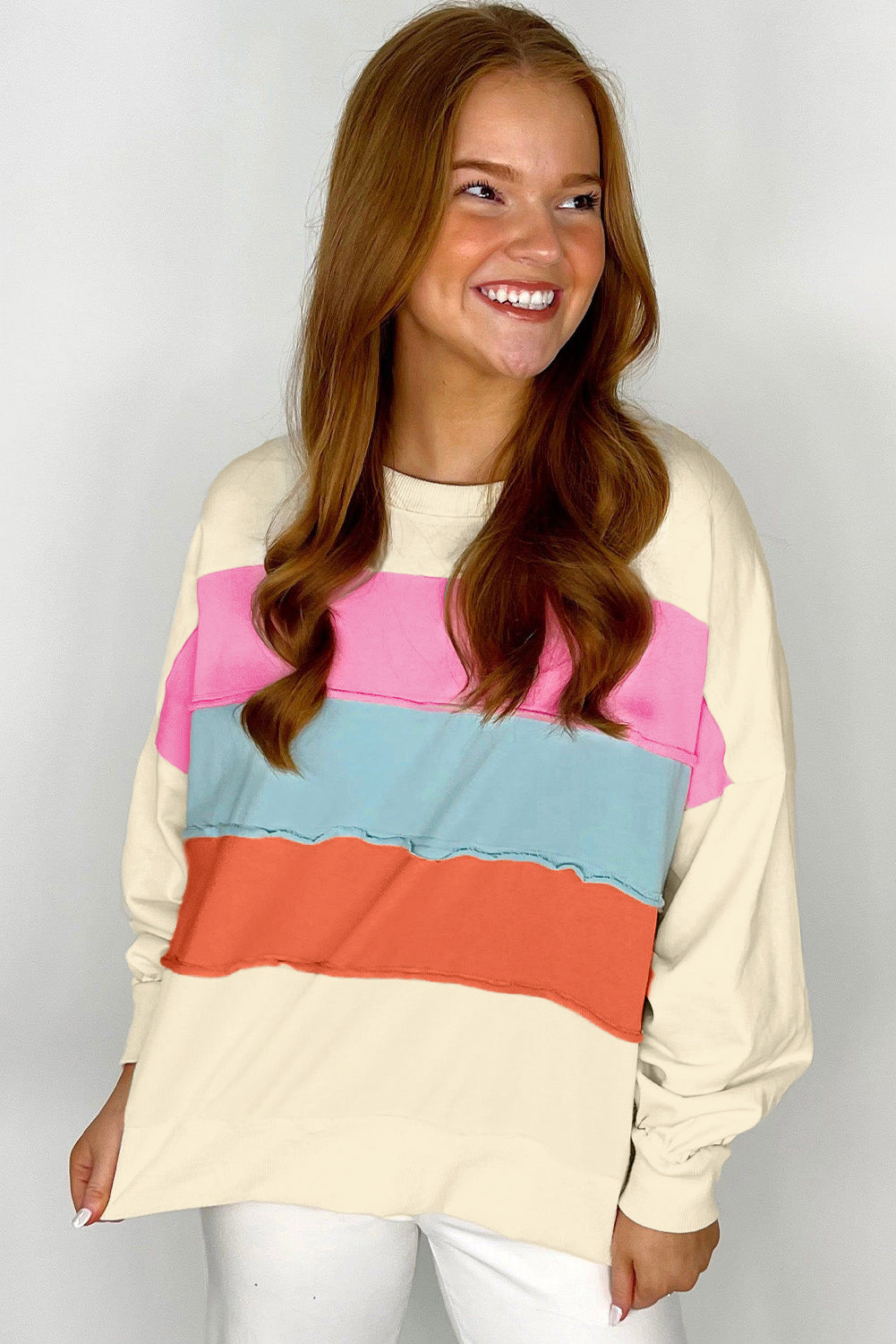 Witte Colorblock Patchwork Crewneck Drop Shoulder Sweatshirt