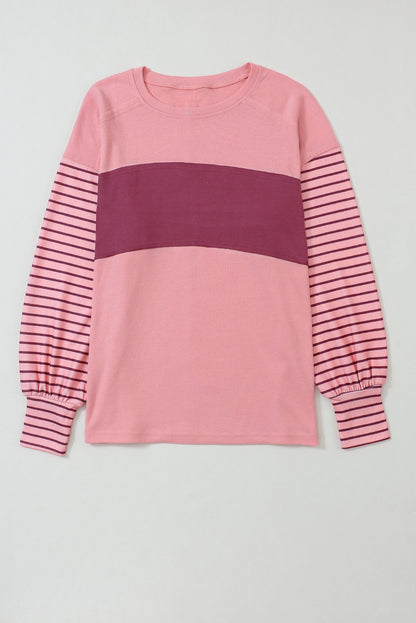 Peach Blossom Colorblock Striped Bishop Sleeve Top