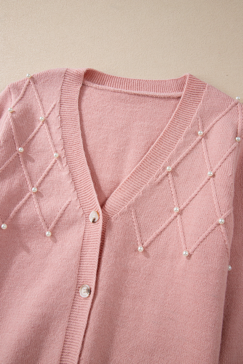 Myosotis Textured Knit Pearl Beaded Button Up Cardigan