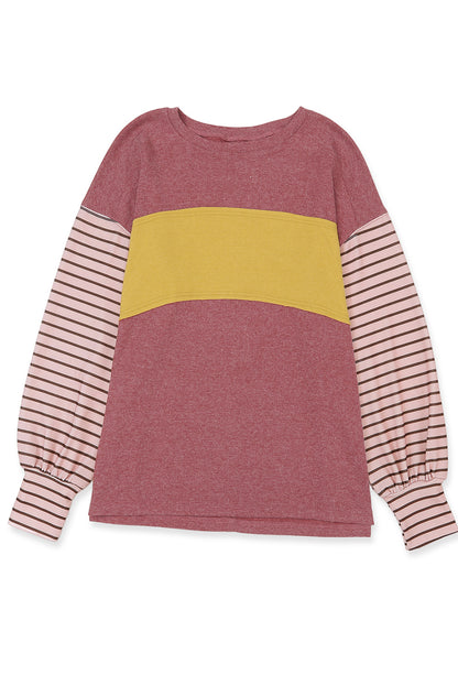 Fiery Red Colorblock Striped Bishop Sleeve Top