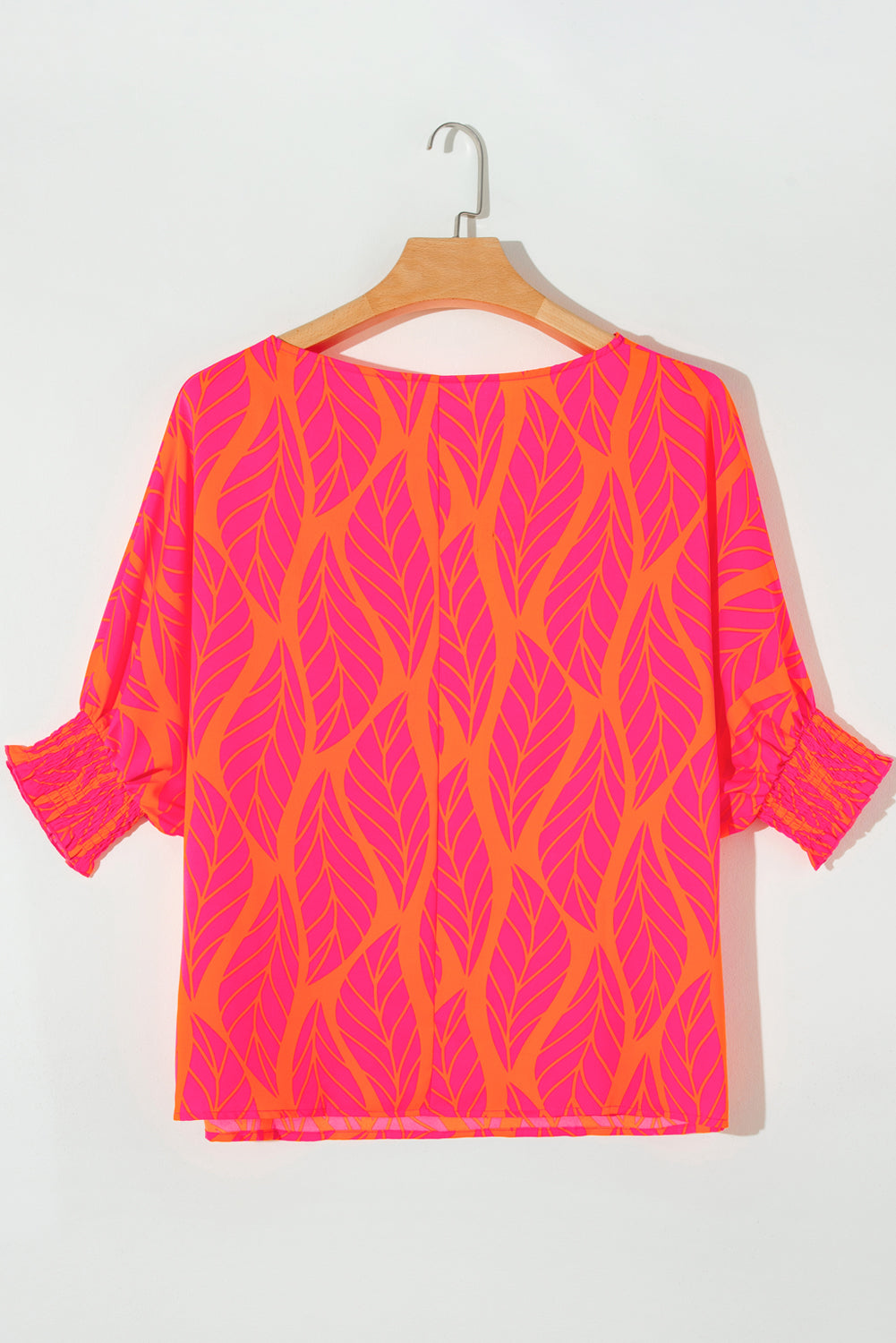 Blouse met gesmokte mouwen en pofmouwen met tropische bladprint