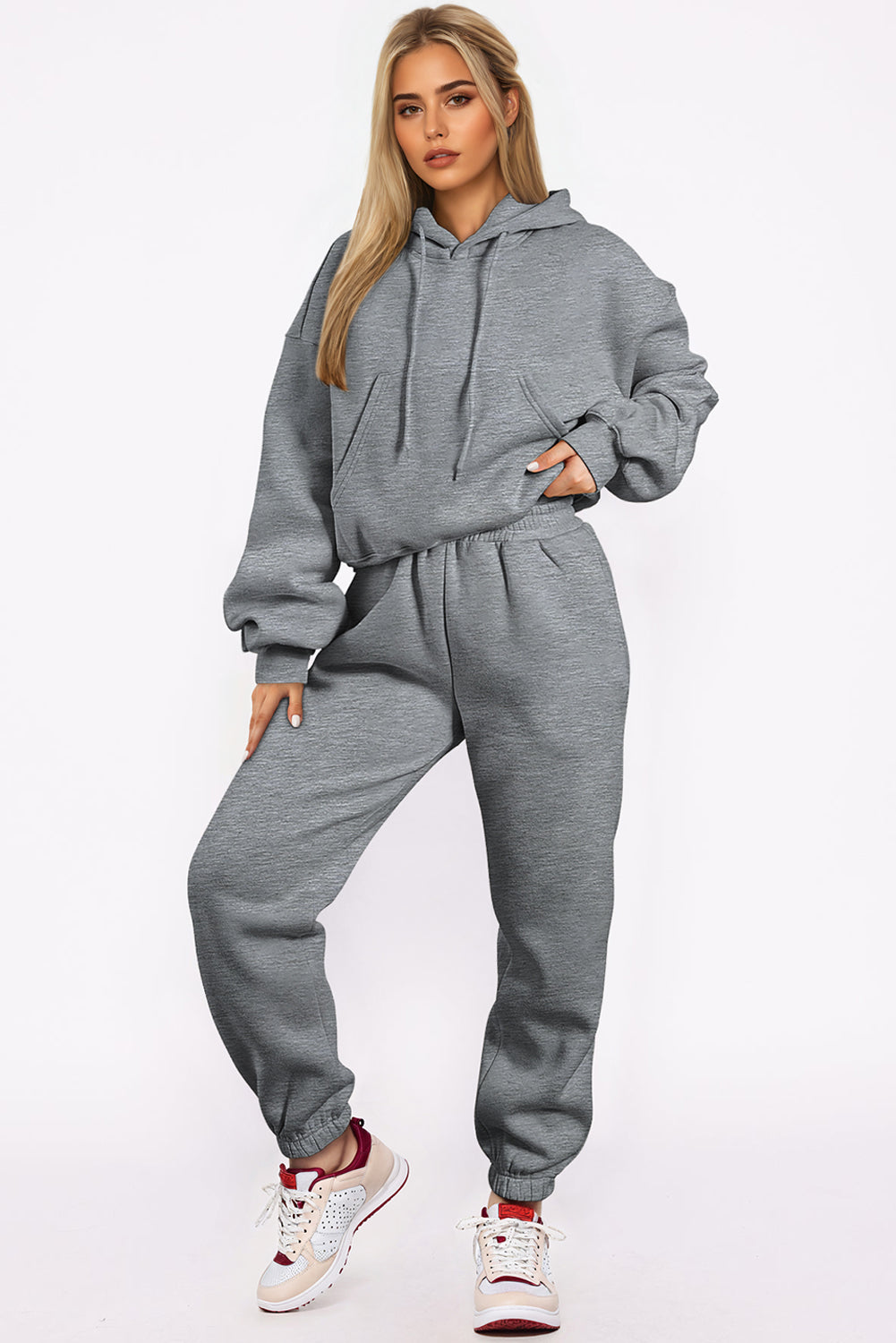 Grijze effen Drop Shoulder Hoodie en Joggers Activewear Set