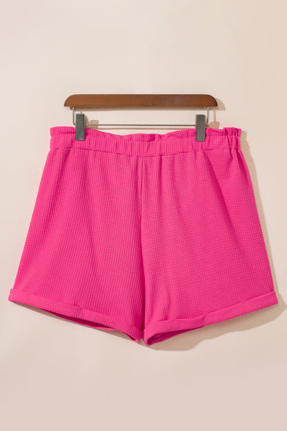 Felroze grote maat short met gerolde rand en gegolfde elastische taille