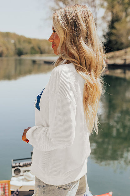 White USA Flag Corded Graphic Sweatshirt