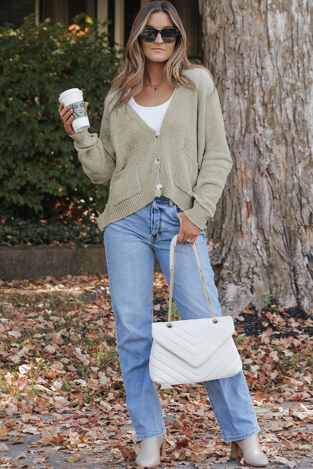 Gray Buttons Front Pocketed Sweater Cardigan