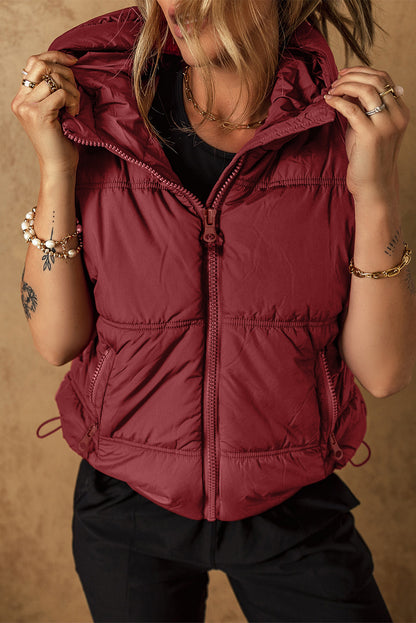 Klei Zip-up Zijzakken Capuchon Puffer Vest