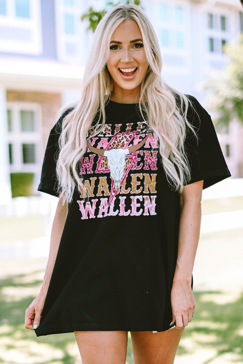 Zwart WALLEN grafische oversized T-shirt met koeienschedel