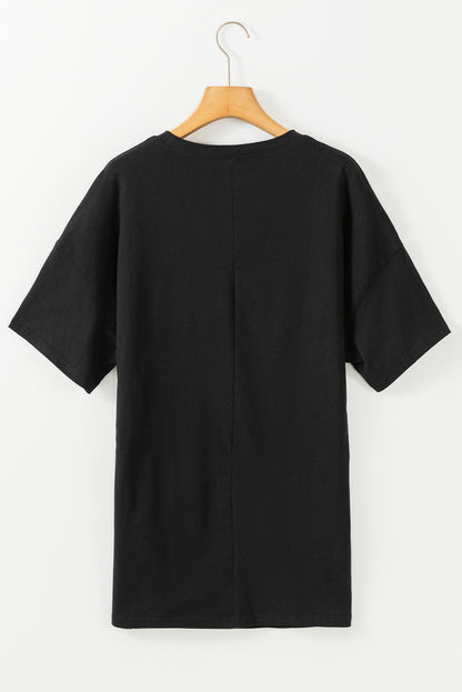 Zwart effen kleur Basic tuniek T-shirt met ronde hals