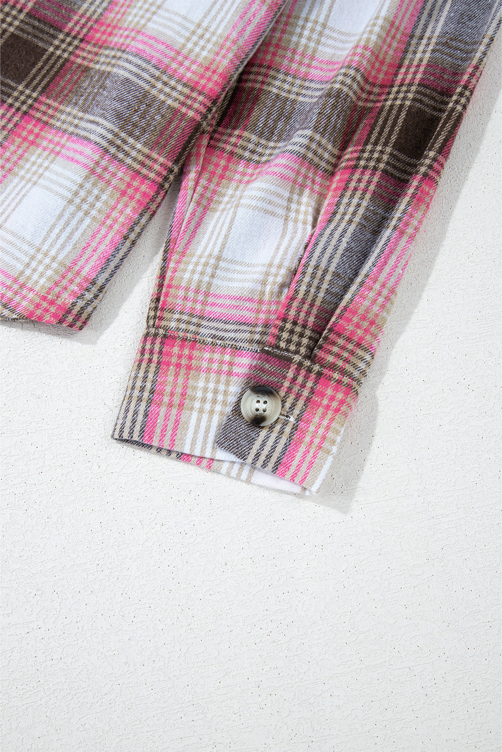 Pink Plaid Flap Pocket Button Up Shacket