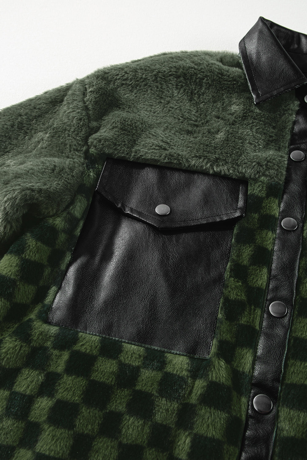 Vineyard Green Fleece Checkerboard Flap Pocket Drukknoop Jas