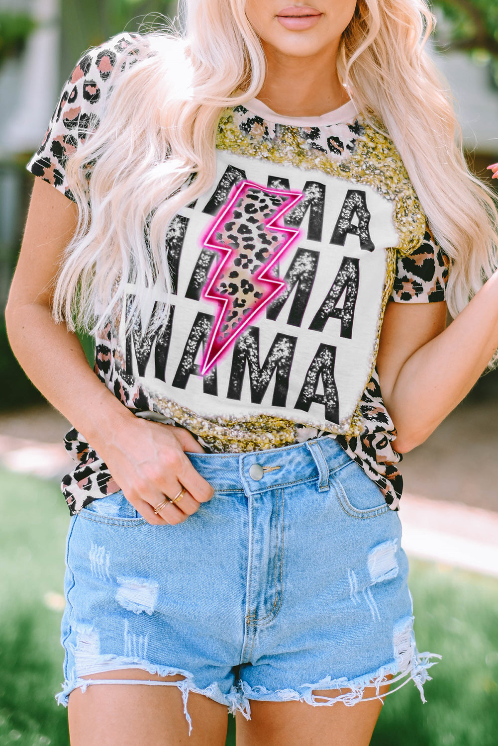 MAMA Lightning Graphic Leopard Dyed T Shirt