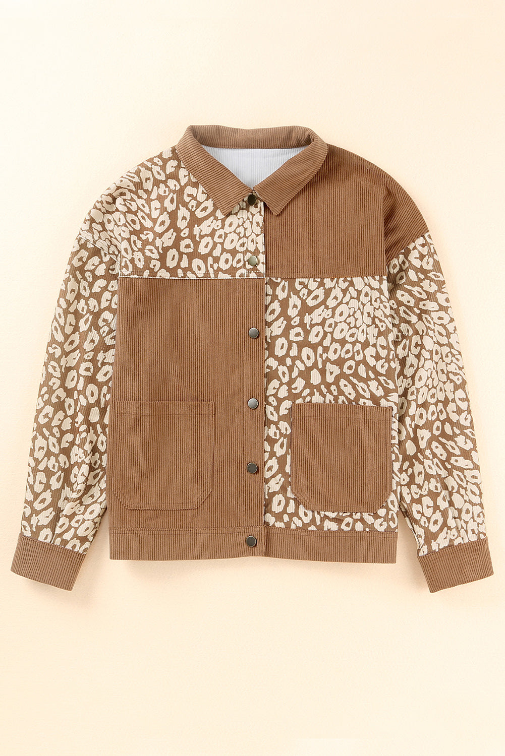 Bruine luipaardprint corduroy lange mouwen jas