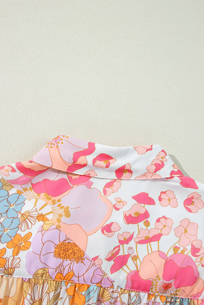 Gele geplooide geknoopte geknoopte hoge taille bloemen mini-jurk