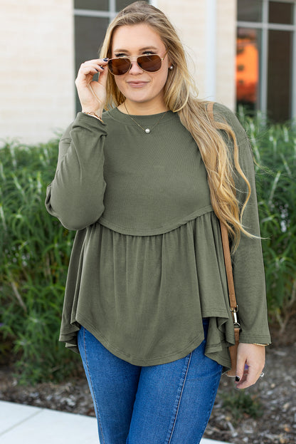 Mist Green Plus -size thermisch gebreide babydoll flare top