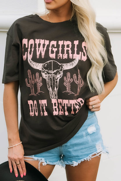 Grijze COWGIRLS DO IT BETTER Oversized T-shirt met grafische print