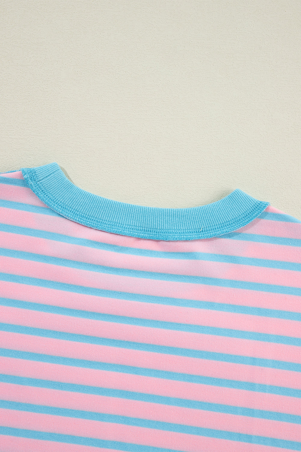 Sky Blue Stripe Contrast Trim High Low Pullover Tunic Sweatshirt