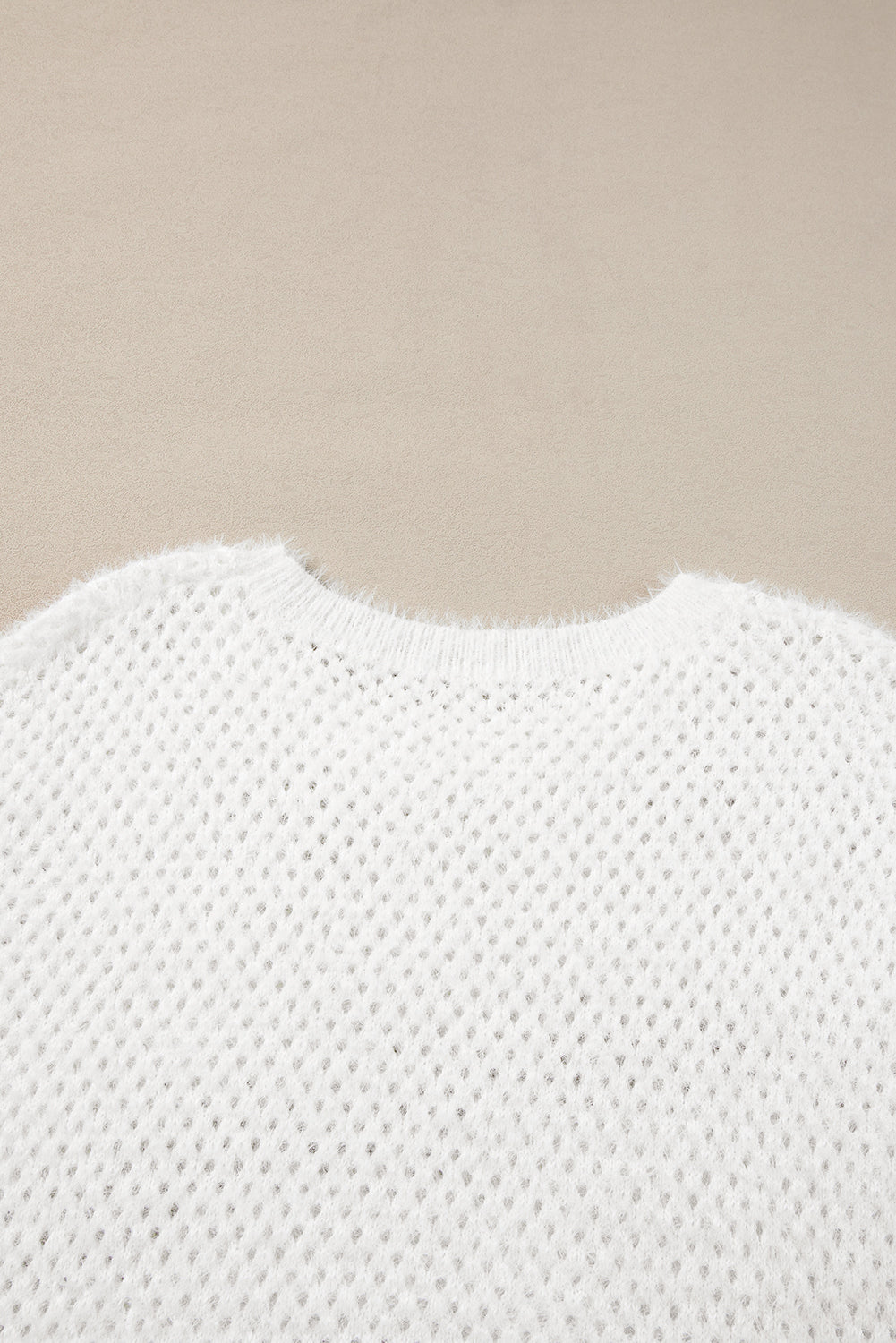 White Fuzzy Eyelet Knitted Sweater T-shirt