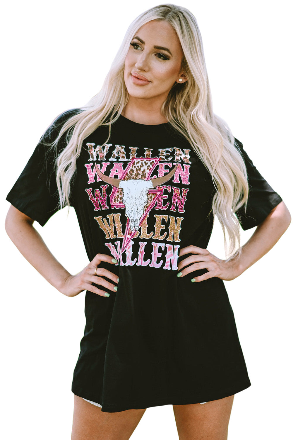 Zwart WALLEN grafische oversized T-shirt met koeienschedel