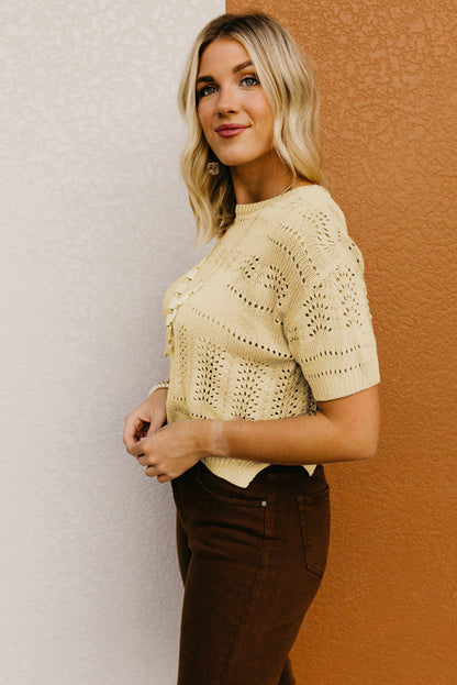 Beige gebreide cropped trui met korte mouwen