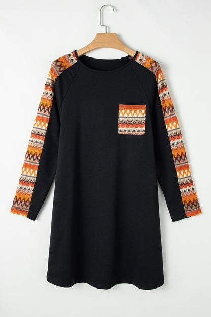 Oranje Contrast Geo Raglan Mouw Patchwork Jurk