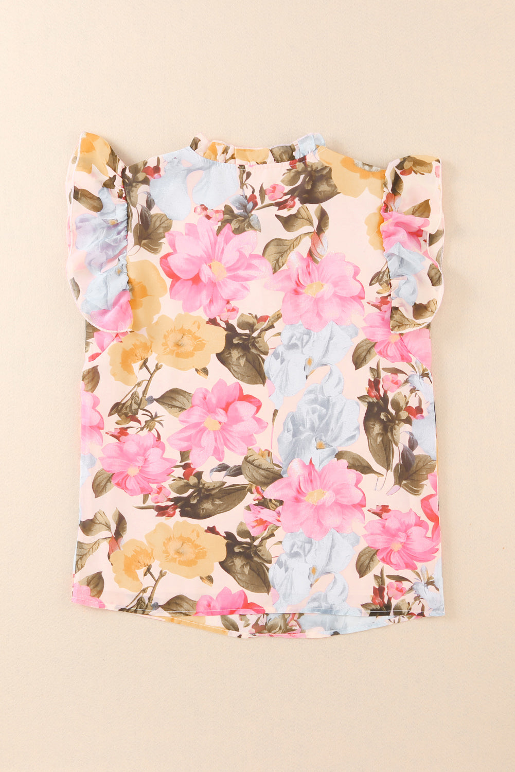 Roze bloemenprint blouse met kwastje en korte mouwen