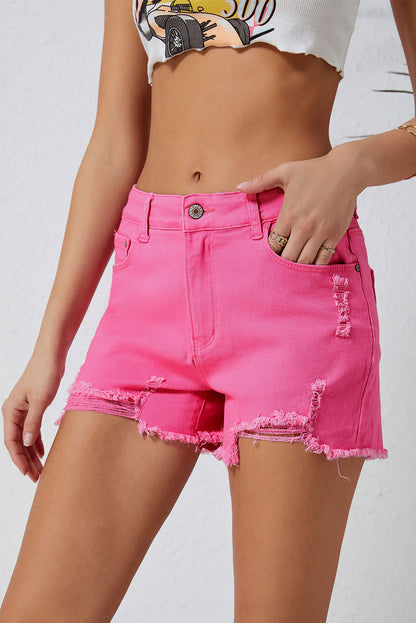 Rose Distressed slim-fit denim short met hoge taille