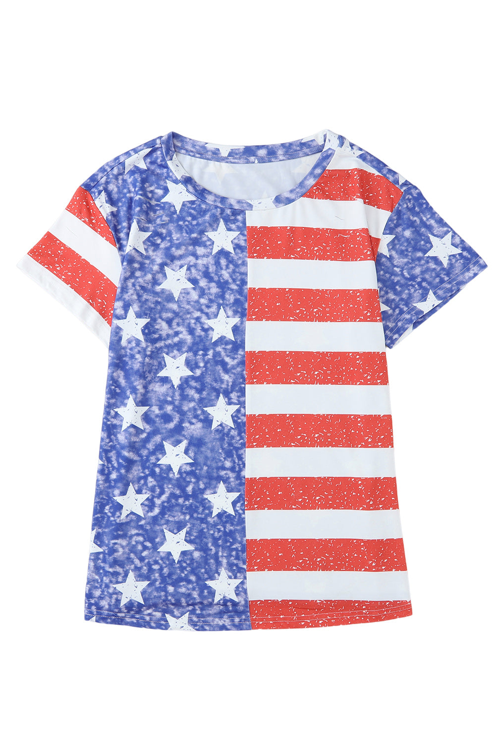 Stripe American Flag Print Distressed Crew Neck T Shirt