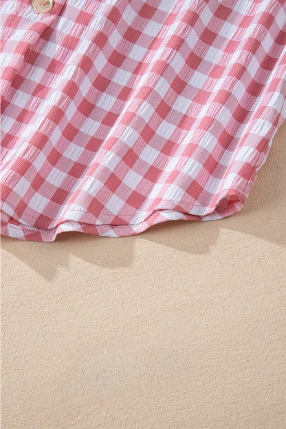 Pink Gingham printkastvakken geknoopte kraagshirt geknoopt