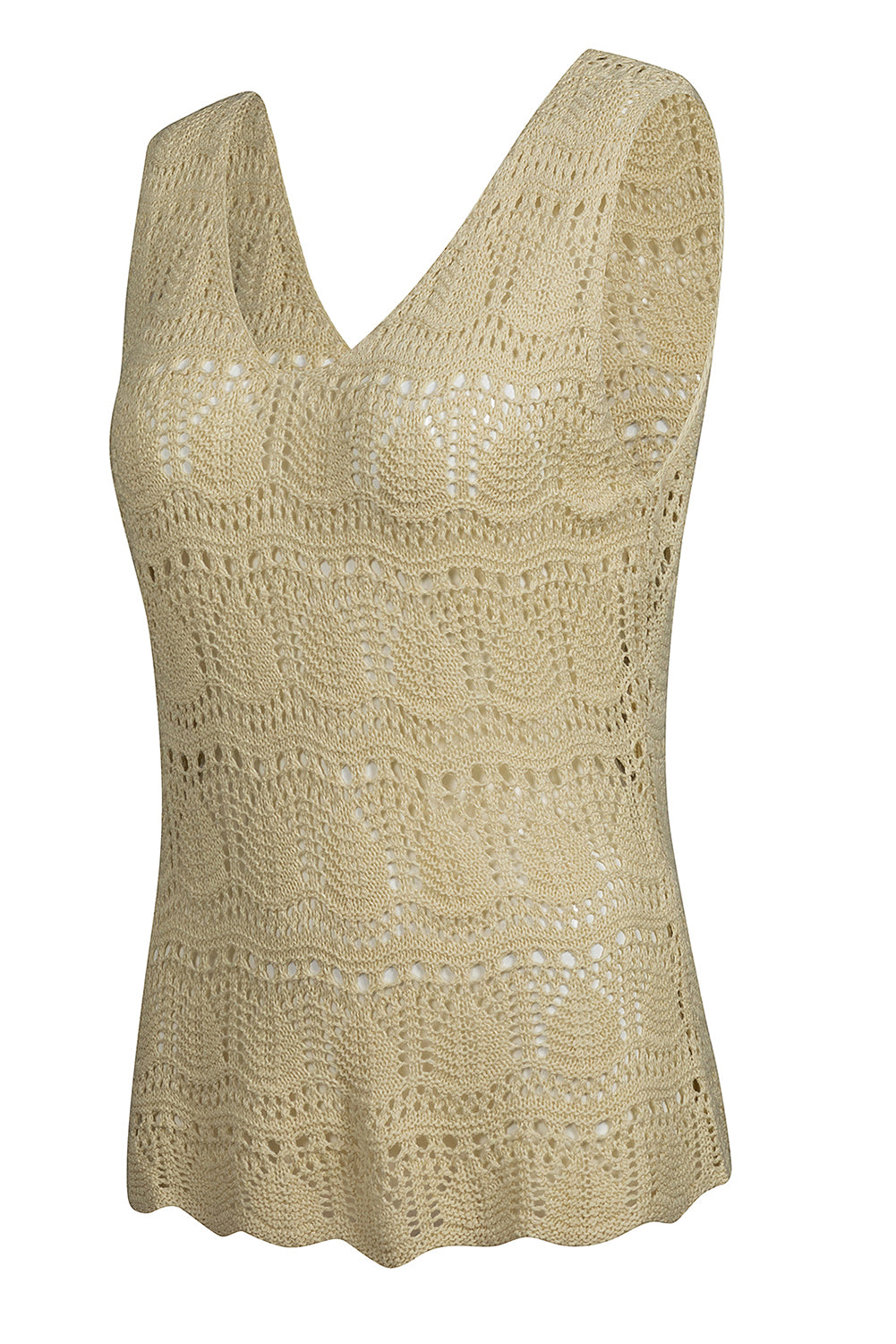 Apricot V Neck Textured Hollow-out Sweater Vest