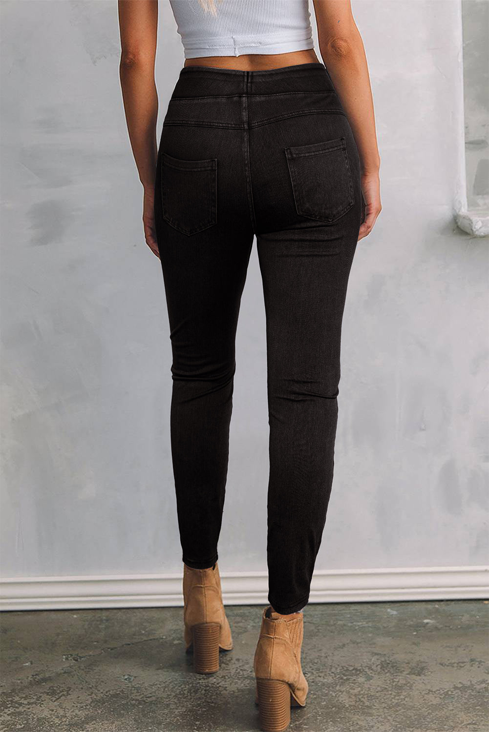 Ashleigh Blauwe Effen Kleur Hoge Taille Rekbare Slim Fit Jeggings