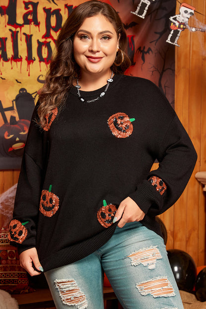 Zwart plus size Halloween -lovertjes pompoenpatroon trui