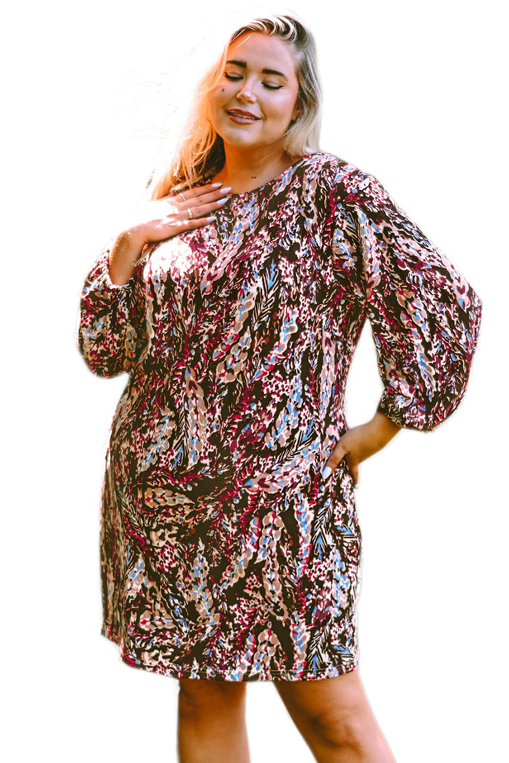 Vurig rood plus size mini-jurk met bloemenprint