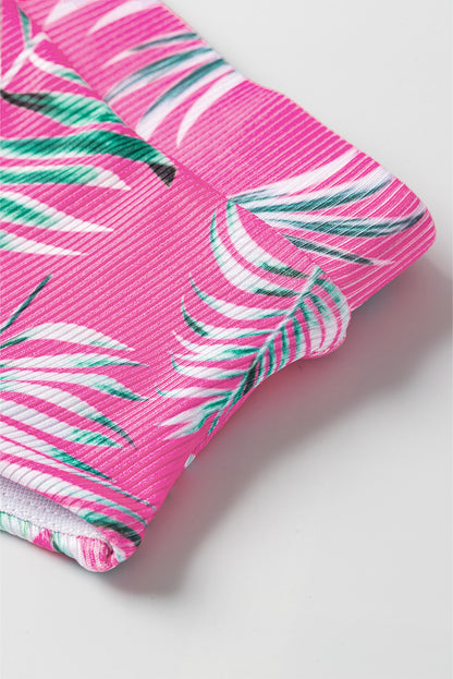 Getextureerd bikinibroekje met roze tropische print